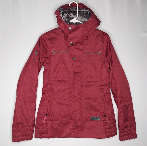 Burton Snowboard Jacket Small DryRide Red Snap Zip Pocket Hooded Water-resistant - Picture 1 of 12